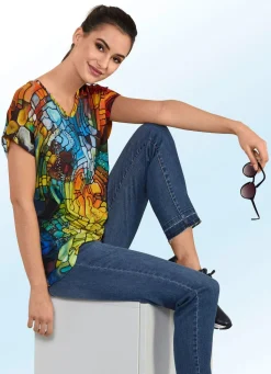 Best BADER Shirt mit bunter Strasszier im Vorderteil ORANGE-GELB