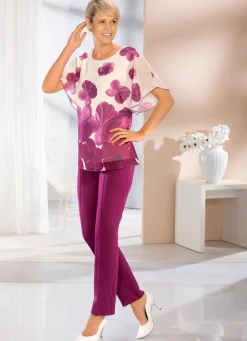 BADER Shirt mit Chiffon-Überwurf ECRU-BEERE