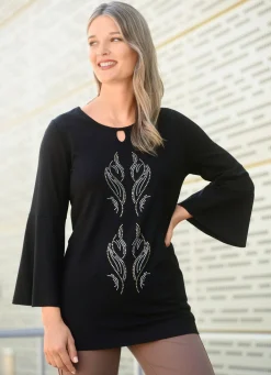 BADER Shirt mit dekorativem Halsausschnitt SCHWARZ