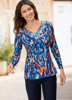 Best BADER Shirt mit effektvoller Strasszier BLAU-ORANGE-SAND