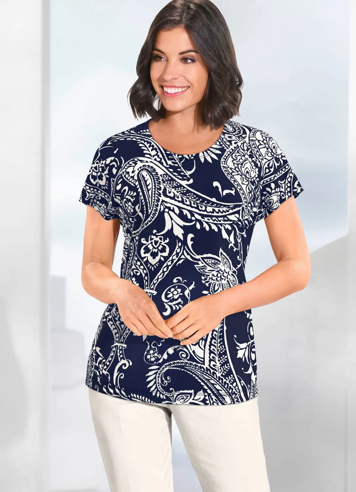Discount KLAUS MODELLE MADE IN GERMANY Shirt mit farbbrillantem Druck marine-ecru