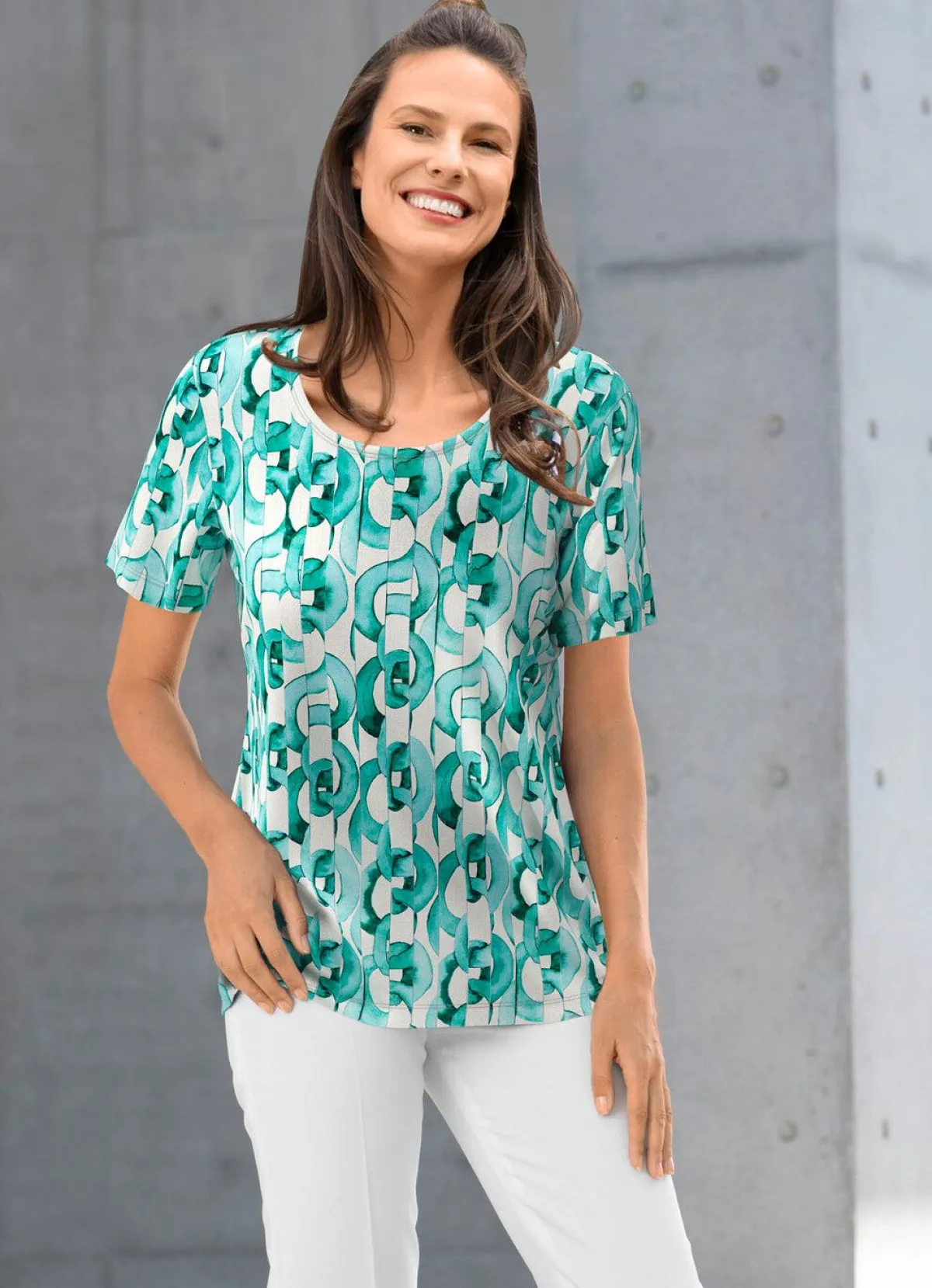 Clearance KLAUS MODELLE MADE IN GERMANY Shirt mit farbbrillantem Allover-Druck ECRU-TÜRKIS