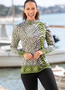 Clearance BADER Shirt mit farbbrillantem Allover-Dessin in 2 Farben PISTAZIE-SCHWARZ-TAUPE