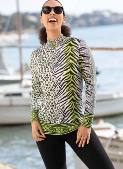 Clearance BADER Shirt mit farbbrillantem Allover-Dessin in 2 Farben PISTAZIE-SCHWARZ-TAUPE
