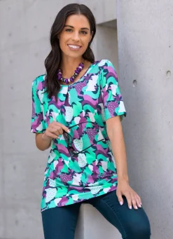 Discount BADER Shirt mit farbbrillantem Allover-Druck TÜRKIS-BEERE