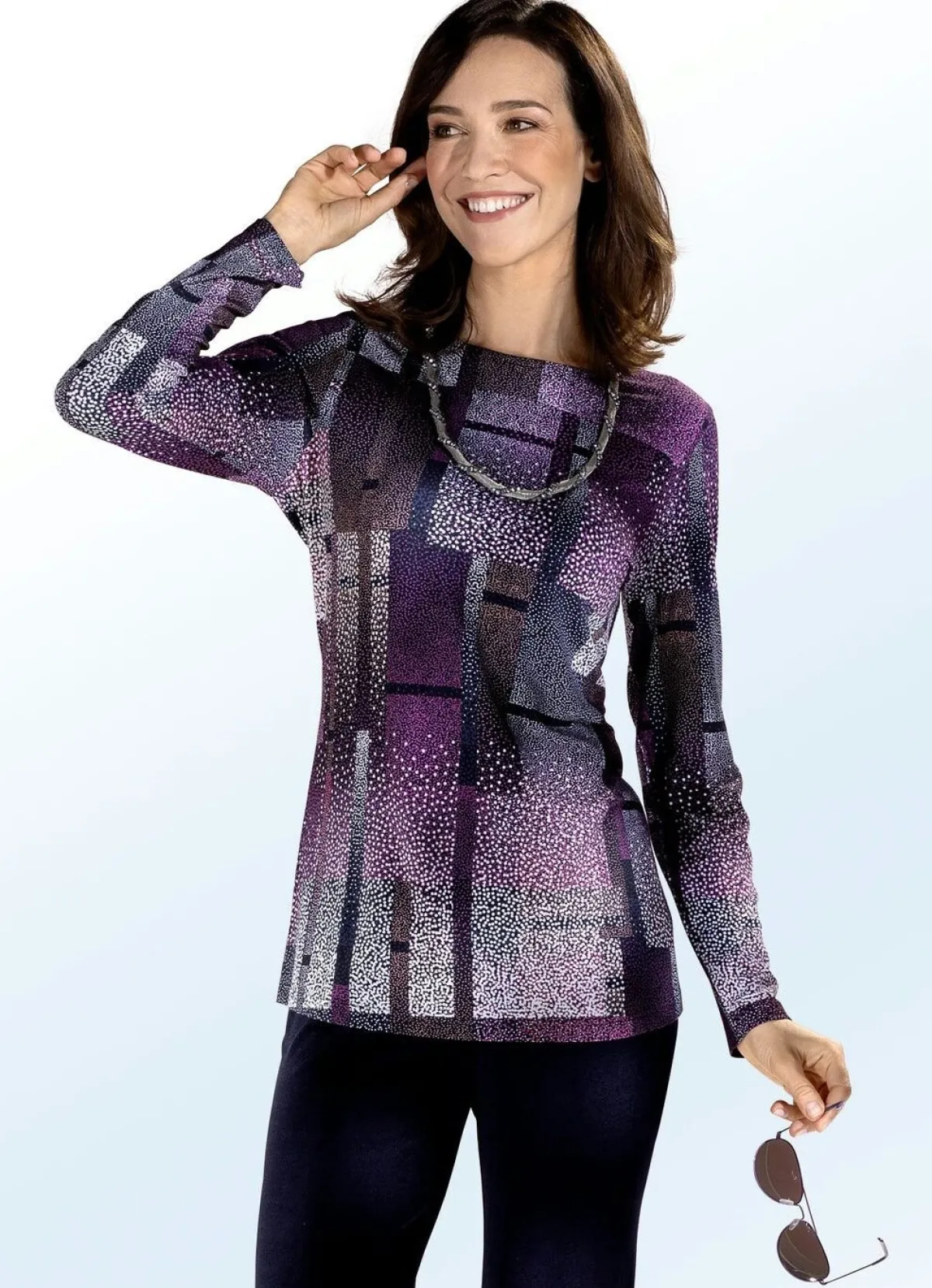 Hot BADER Shirt mit farbbrillantem Inkjet-Druck in 2 Farben BEERE-BUNT