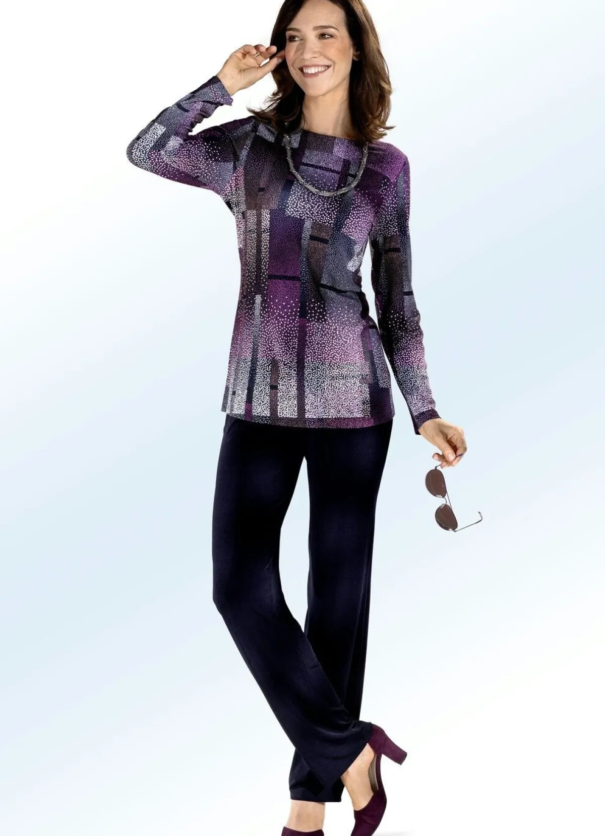 Hot BADER Shirt mit farbbrillantem Inkjet-Druck in 2 Farben BEERE-BUNT