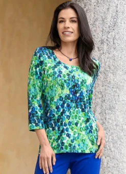 Clearance KLAUS MODELLE MADE IN GERMANY Shirt mit farbbrillantem Alloverdruck GRÜN-BLAU-WEISS