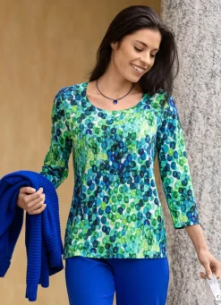 Clearance KLAUS MODELLE MADE IN GERMANY Shirt mit farbbrillantem Alloverdruck GRÜN-BLAU-WEISS