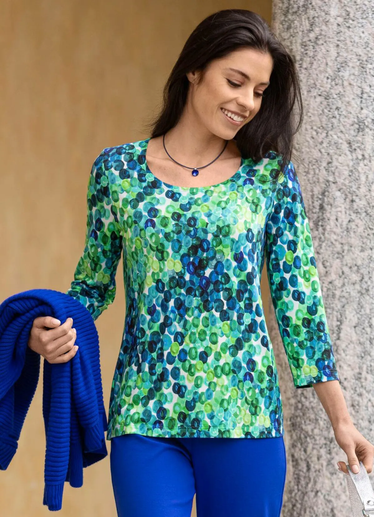 Clearance KLAUS MODELLE MADE IN GERMANY Shirt mit farbbrillantem Alloverdruck GRÜN-BLAU-WEISS