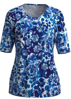 Sale KLAUS MODELLE MADE IN GERMANY Shirt mit floralem Dessin BLAU-WEISS