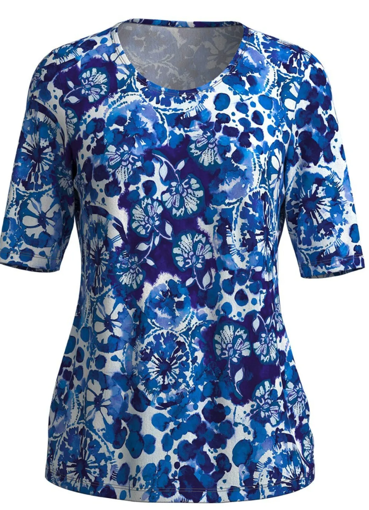 Sale KLAUS MODELLE MADE IN GERMANY Shirt mit floralem Dessin BLAU-WEISS