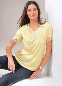 Best BADER Shirt mit floraler Spitze in 5 Farben GELB