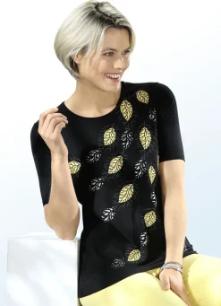Outlet BADER Shirt mit interessantem Blätterdruck in 2 Farben SCHWARZ
