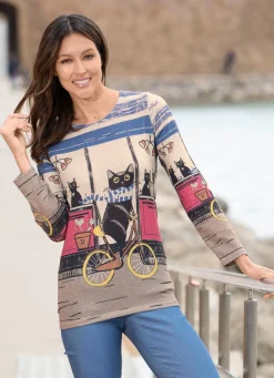 Best BADER Shirt mit "Katzenmotiv" MULTICOLOR