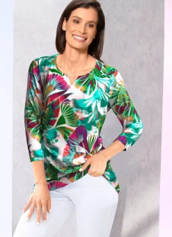 Online KLAUS MODELLE MADE IN GERMANY Shirt mit kleinem V-Schlitz WEISS-BUNT