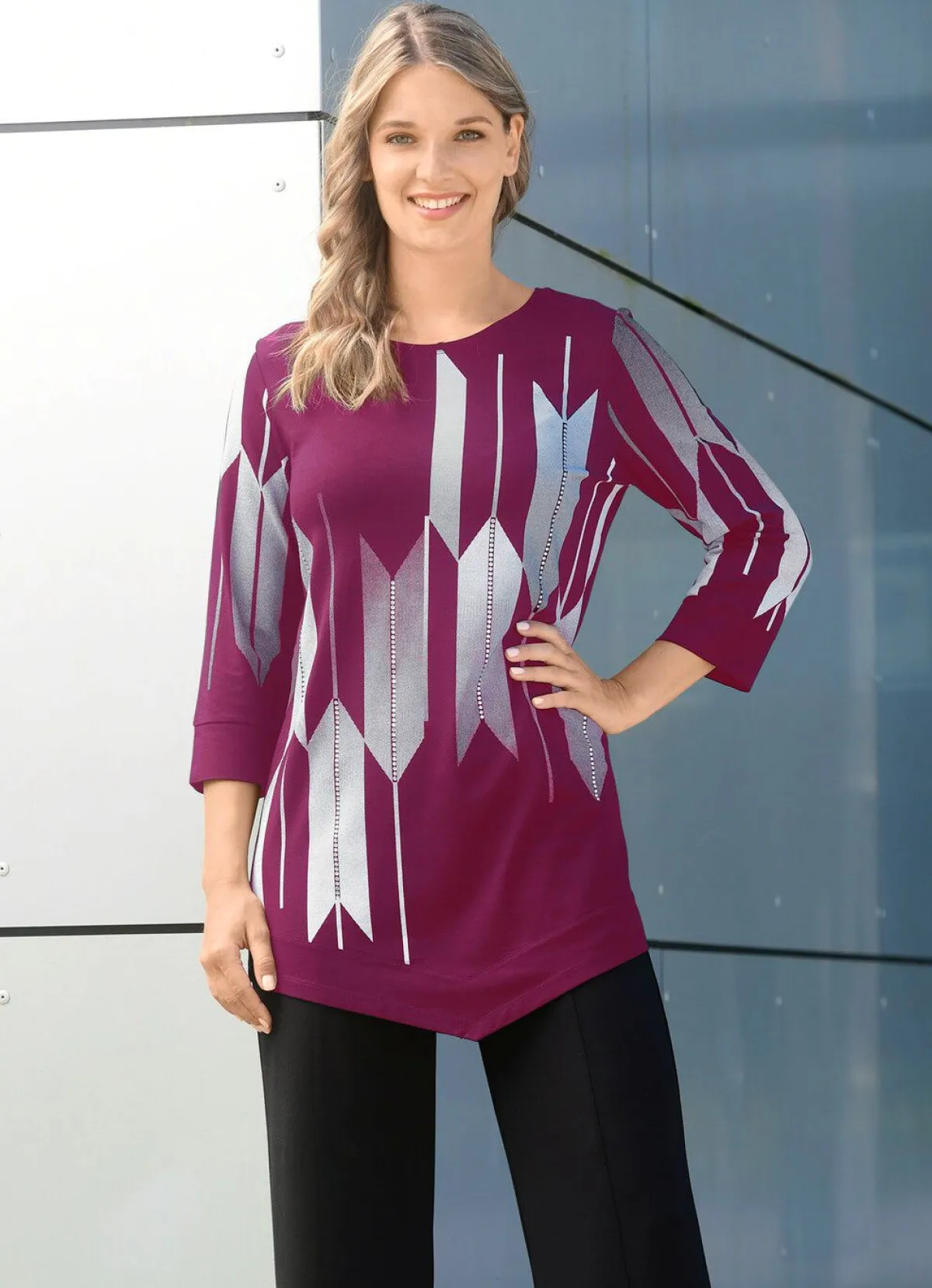 Hot BADER Shirt mit Kontrastdruck FUCHSIA-WEISS