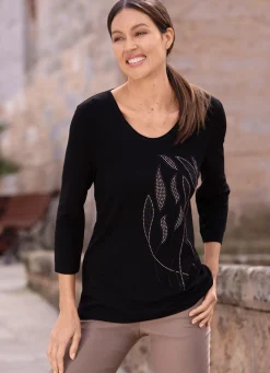 Best Schlaf Stil Shirt mit 3/4-langen Ärmeln SCHWARZ