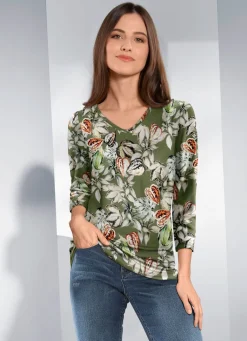 New KLAUS MODELLE MADE IN GERMANY Shirt mit 3/4-langen Ärmeln OLIV-TERRAKOTTA