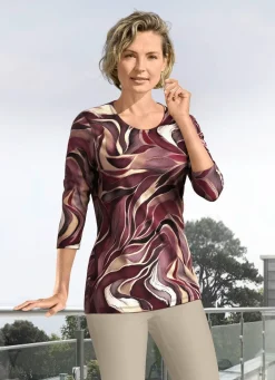 Sale KLAUS MODELLE MADE IN GERMANY Shirt mit 3/4-langen Ärmeln in 4 Farben CAMEL-BORDEAUX