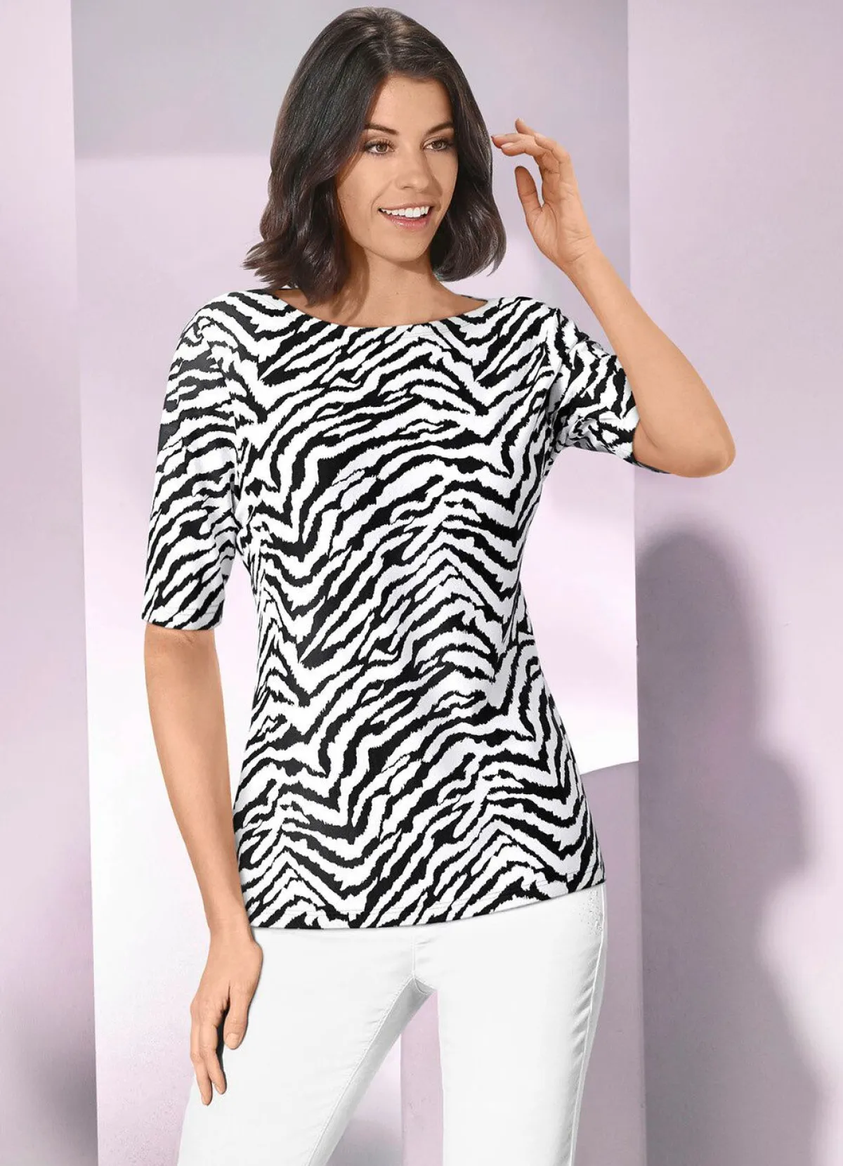 Discount KLAUS MODELLE MADE IN GERMANY Shirt mit modisch flachem Halsausschnit SCHWARZ-WEISS