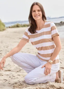 laurakent Shirt mit rundem Halsausschnitt WEISS-SAND