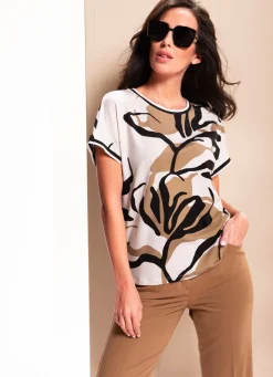 Clearance RABE Shirt mit Schmucksteinzier CREMÉ-BRAUN-SCHWARZ