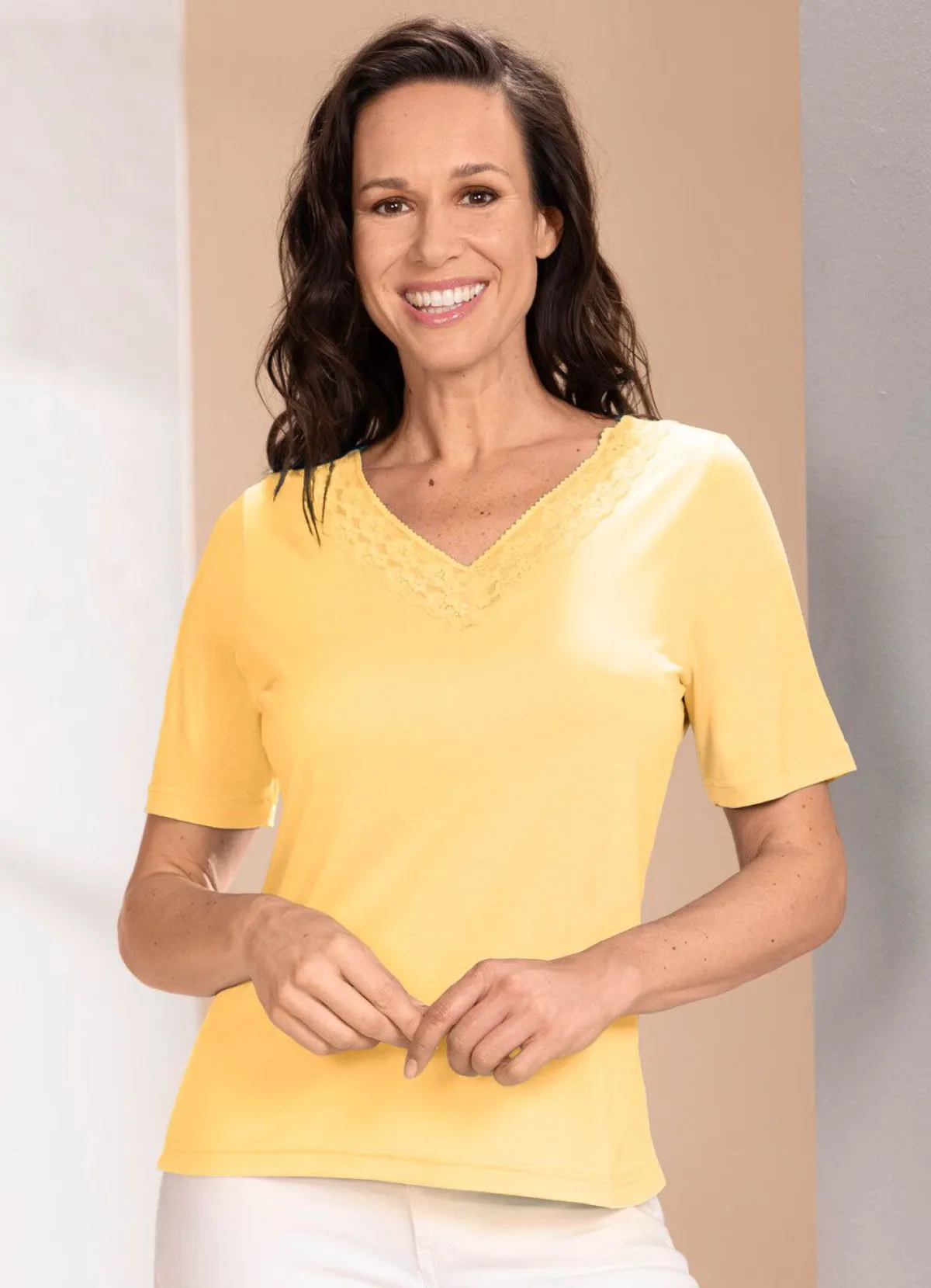 Sale BADER Shirt mit Spitzenverarbeitung GELB