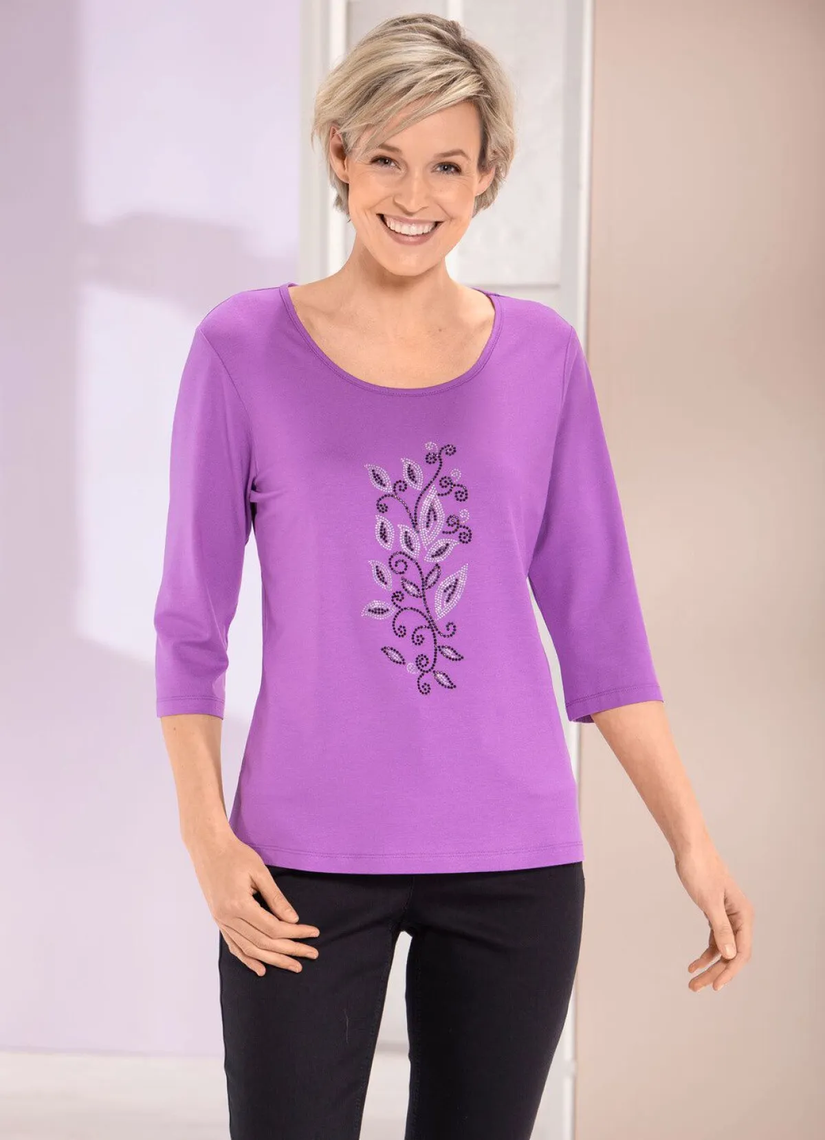Outlet BADER Shirt mit Strasssteinen in 2 Farben LILA