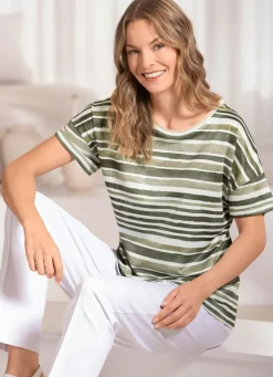 Clearance laurakent Shirt mit Streifen-Dessin KHAKI-ECRU