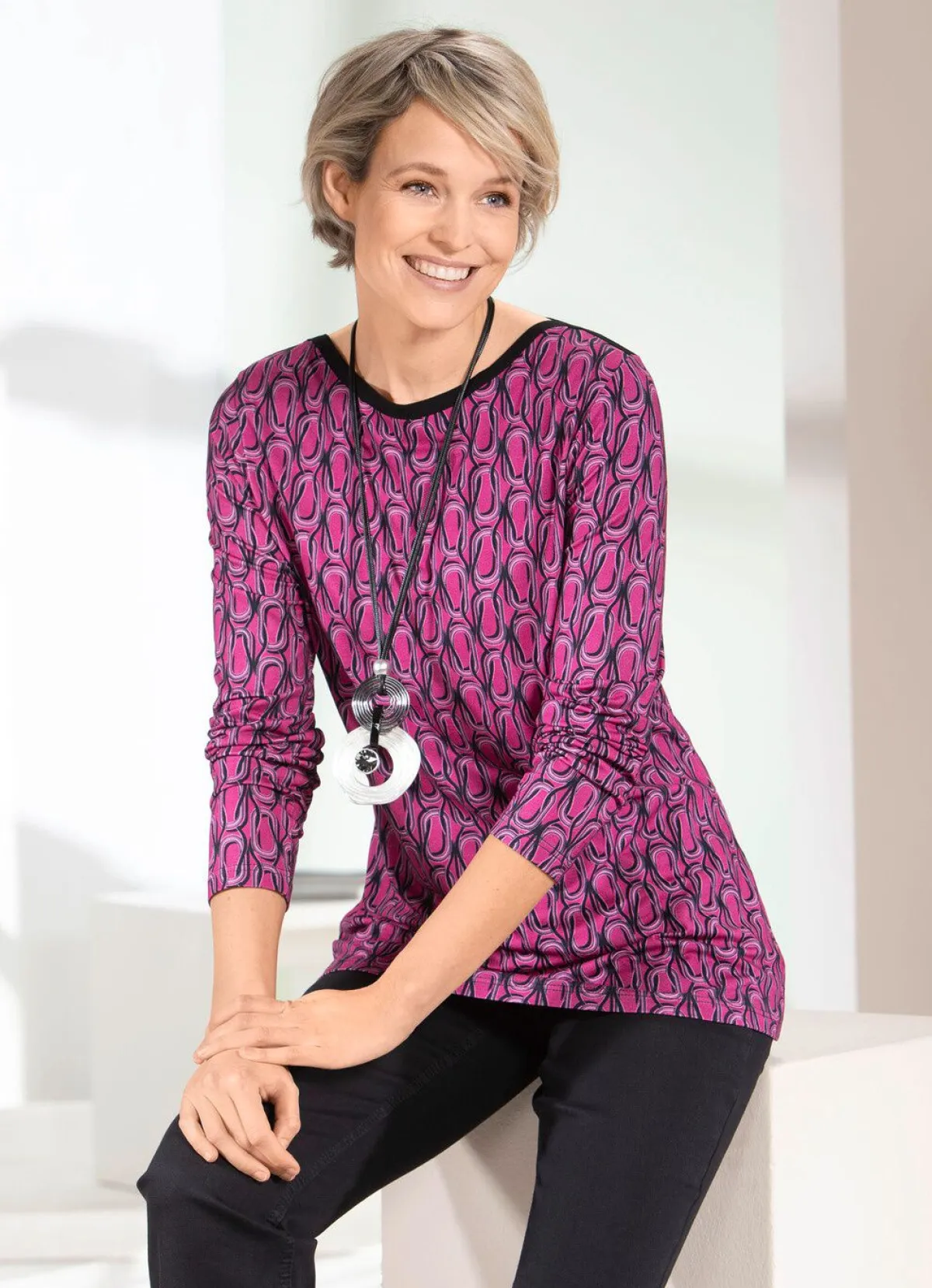 Clearance BADER Shirt mit U-Boot-Ausschnitt FUCHSIA-SCHWARZ