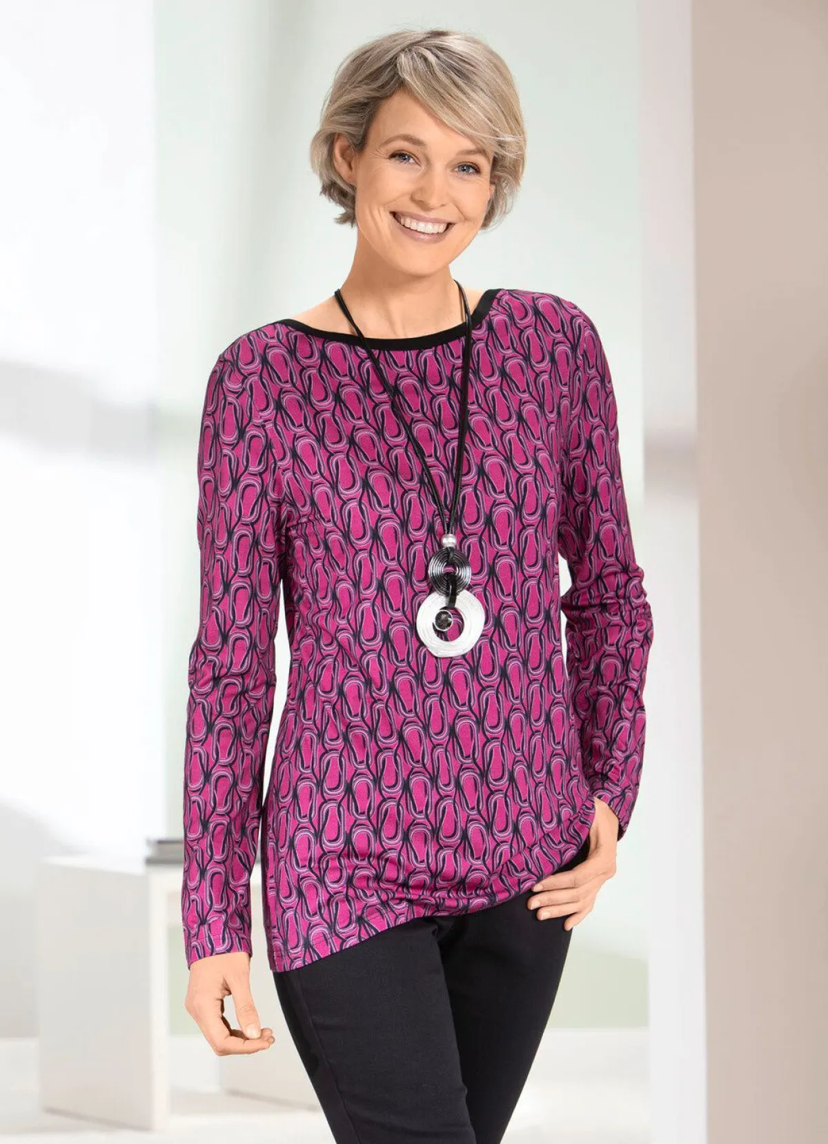 Clearance BADER Shirt mit U-Boot-Ausschnitt FUCHSIA-SCHWARZ