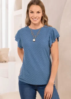 Discount laurakent Shirt mit Volant-Ärmeln JEANSBLAU