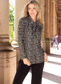 Discount laurakent Shirtbluse mit Hahnentrittmuster SCHWARZ-KHAKI-ECRU
