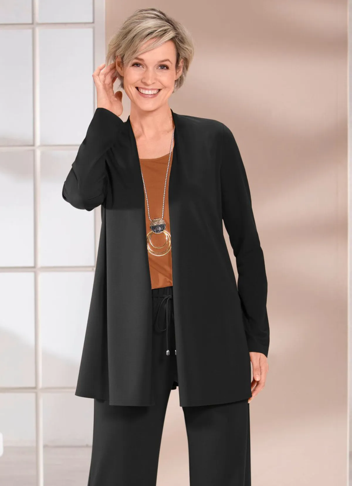 New KLAUS MODELLE MADE IN GERMANY Shirtjacke in verschlussloser Form in 4 Farben SCHWARZ