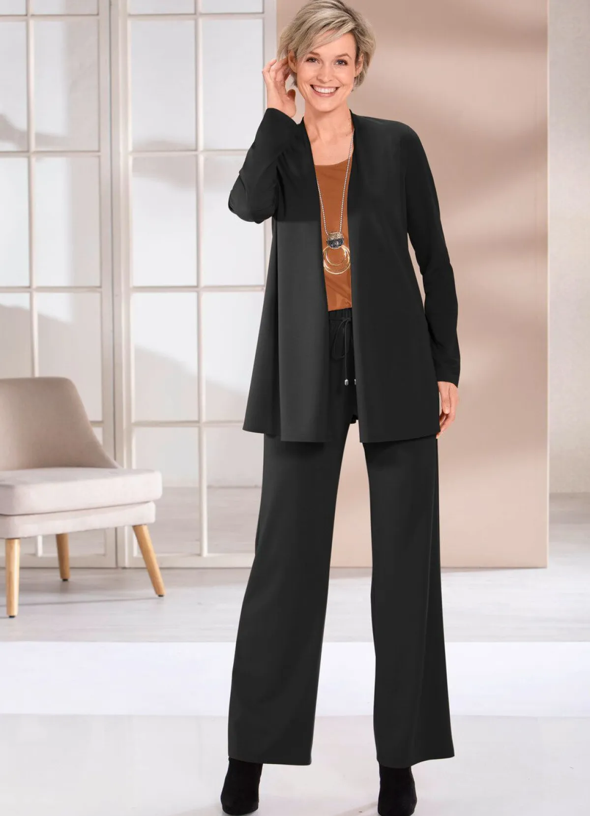 New KLAUS MODELLE MADE IN GERMANY Shirtjacke in verschlussloser Form in 4 Farben SCHWARZ