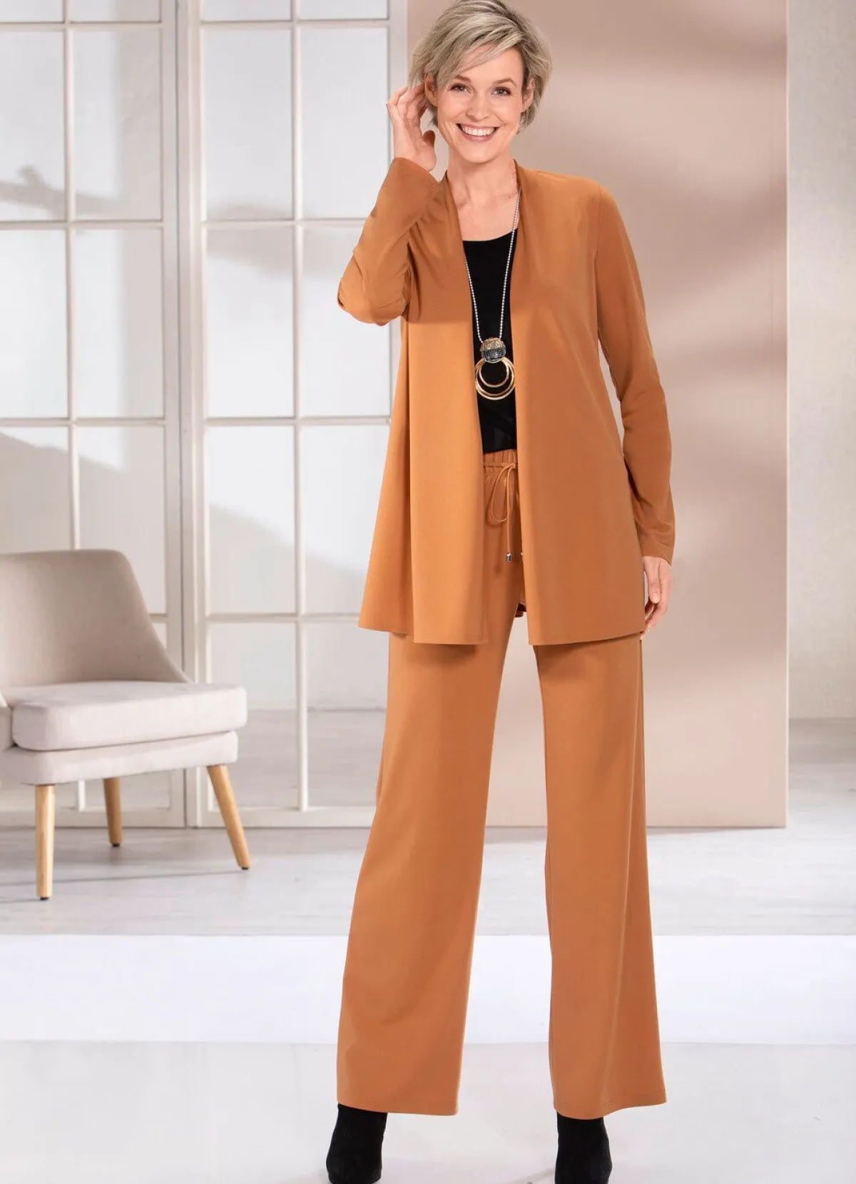 Discount KLAUS MODELLE MADE IN GERMANY Shirtjacke in verschlussloser Form in 4 Farben CAMEL