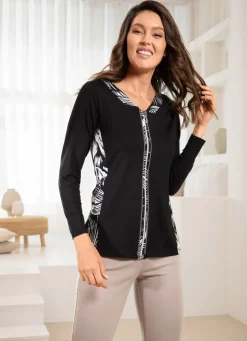 BADER Shirtjacke mit silberfarbenen Zierplättchen SCHWARZ-ECRU