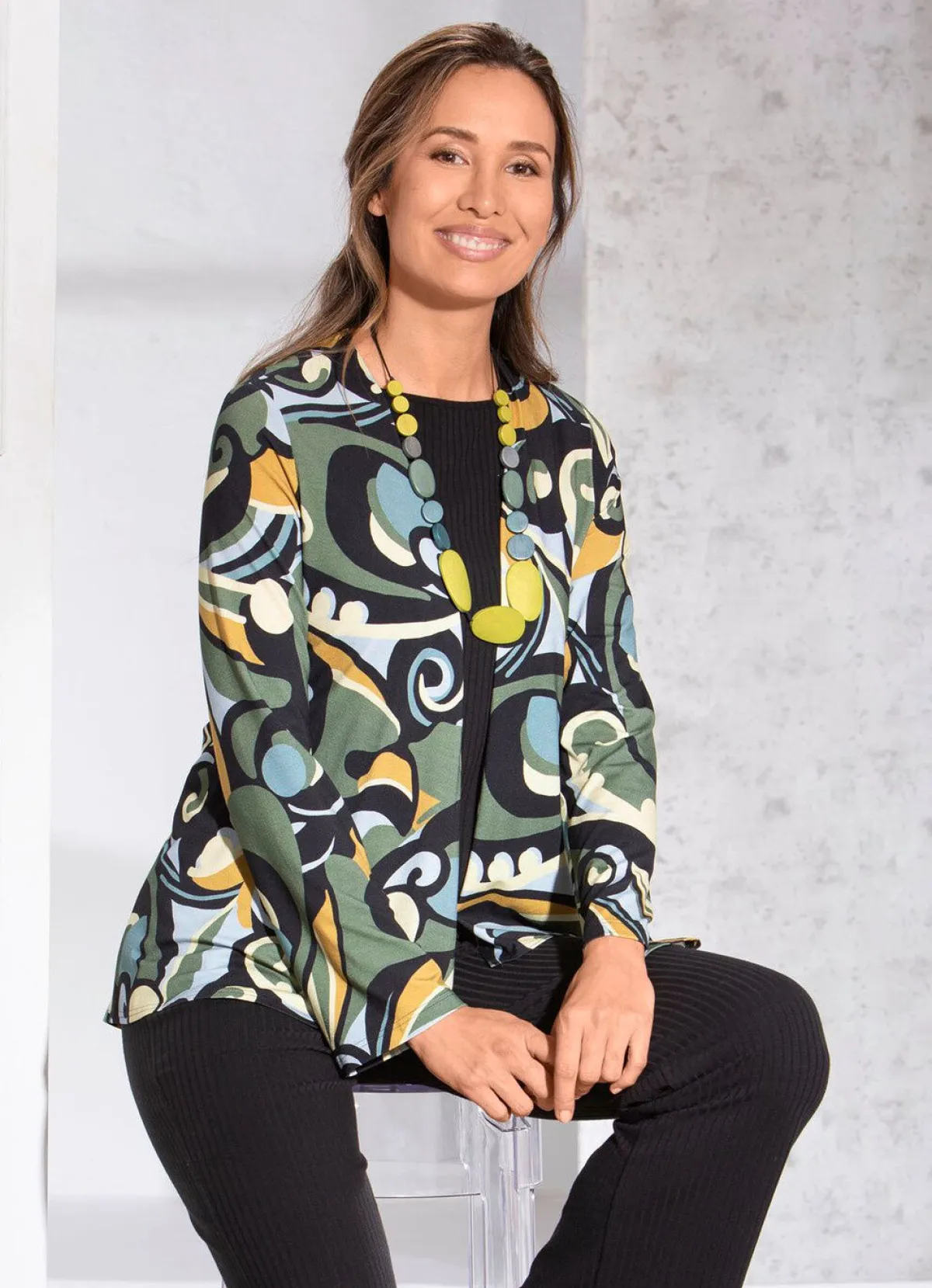 KLAUS MODELLE MADE IN GERMANY Shirtjacke in verschlussloser Form SCHWARZ-OLIV