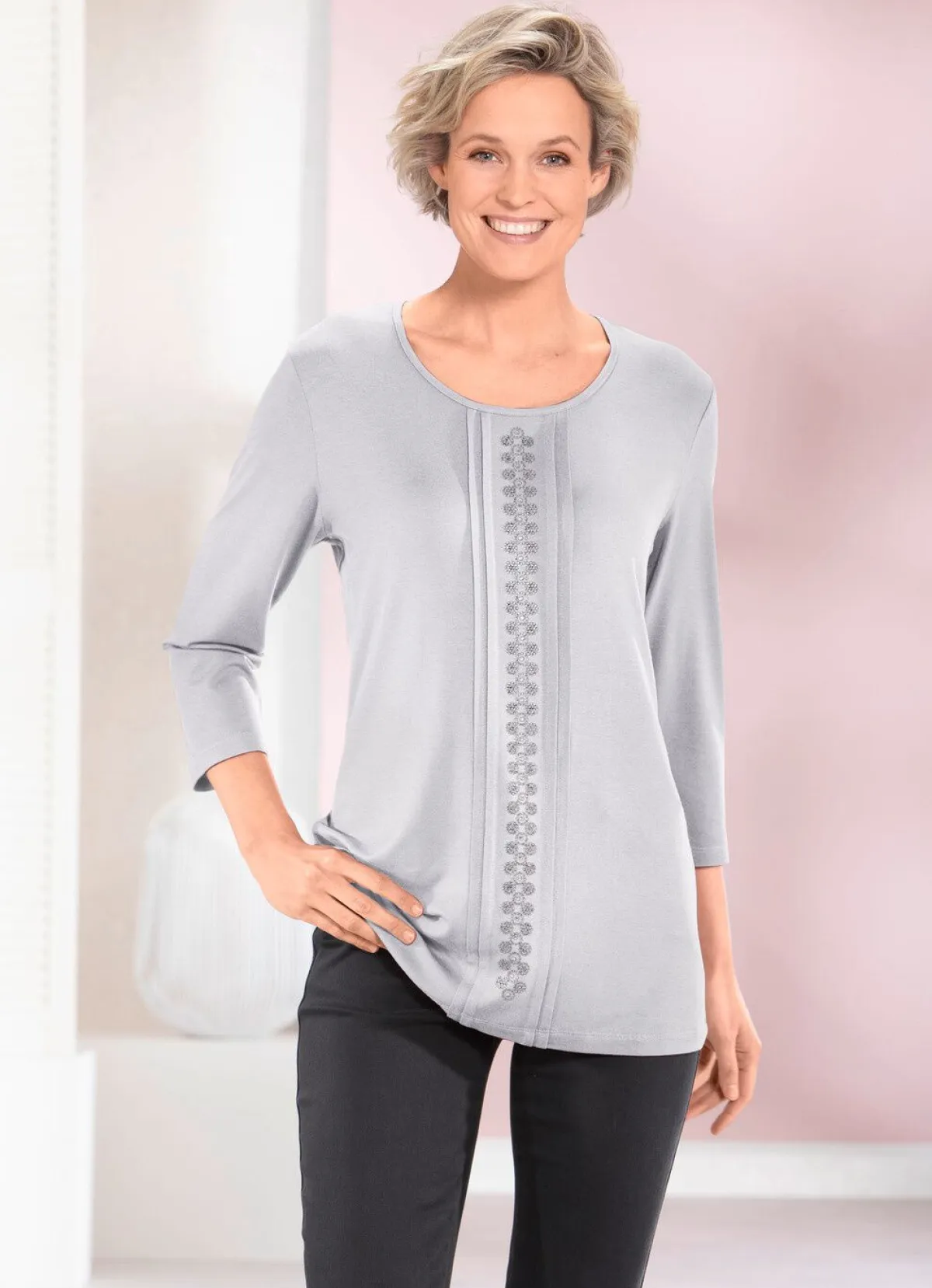 New BADER Shirt mit Biesen in 2 Farben SILBERGRAU
