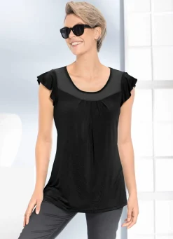 Best BADER Shirt mit Chiffon-Einsatz in 2 Farben SCHWARZ