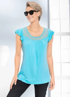 Discount BADER Shirt mit Chiffon-Einsatz in 2 Farben TÜRKIS