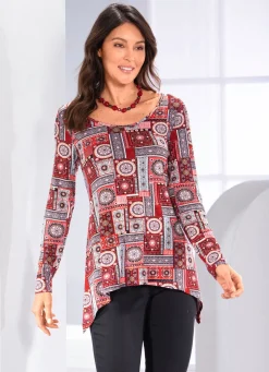 Online BADER Shirt mit gebogtem Saumabschluss ROT-ECRU-BORDEAUX