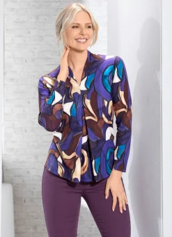 Sale BADER Shirt mit Kellerfalte im Vorderteil in 2 Farben LILA-BRAUN