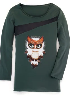 BADER Shirt mit schwarzem Nappaleder-Imitat-Einsatz in 2 Farben OLIV