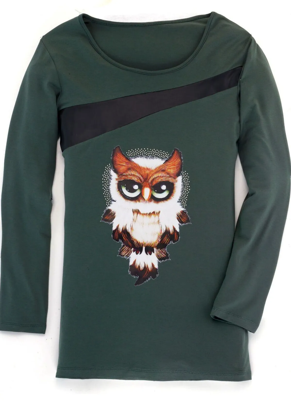 BADER Shirt mit schwarzem Nappaleder-Imitat-Einsatz in 2 Farben OLIV