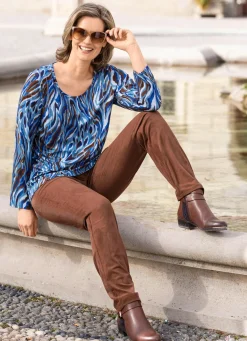 Sale BADER Shirt mit Strasszier im Vorderteil BLAU-BRAUN