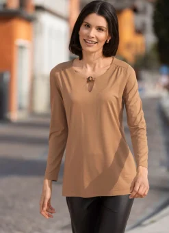 Outlet BADER Shirt mit Zierring am Halsausschnitt in 2 Farben CAMEL