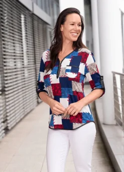 Best BADER Shirt-Tunika in tollem Dessin WEISS-MARINE-ROT-BUNT