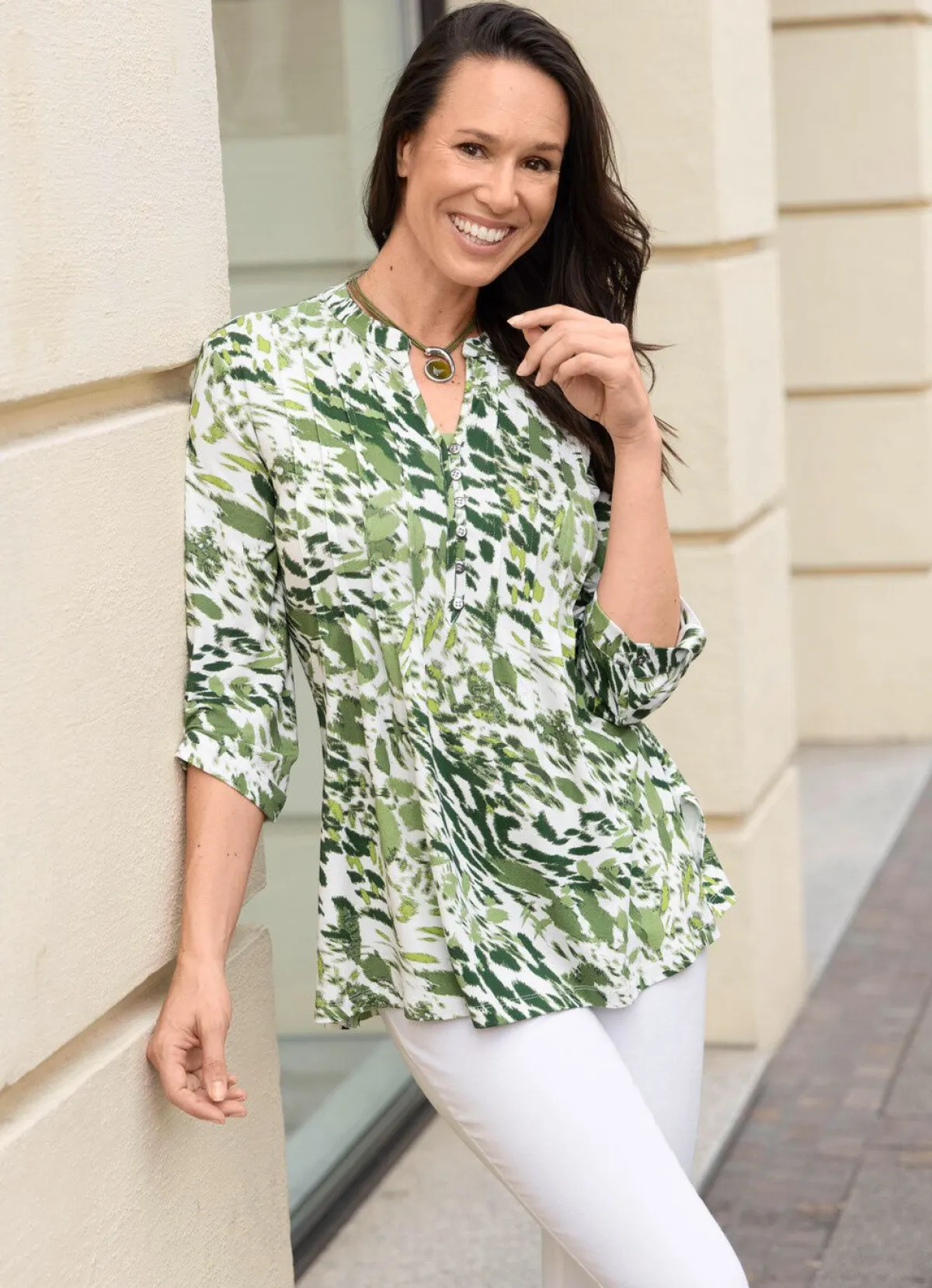 New BADER Shirt-Tunika mit Biesenzier GRÜN-OLIV-ECRU
